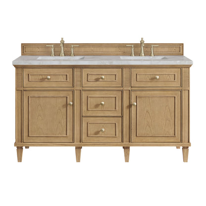 James Martin Vanities Lorelai 60" Light Natural Oak Double Vanity With 3 CM Victorian Silver Quartz Top