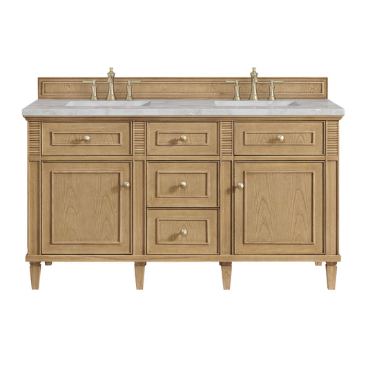 James Martin Vanities Lorelai 60" Light Natural Oak Double Vanity With 3 CM Victorian Silver Quartz Top