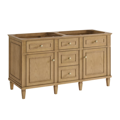 James Martin Vanities Lorelai 60" Light Natural Oak Double Vanity With 3 CM White Zeus Quartz Top