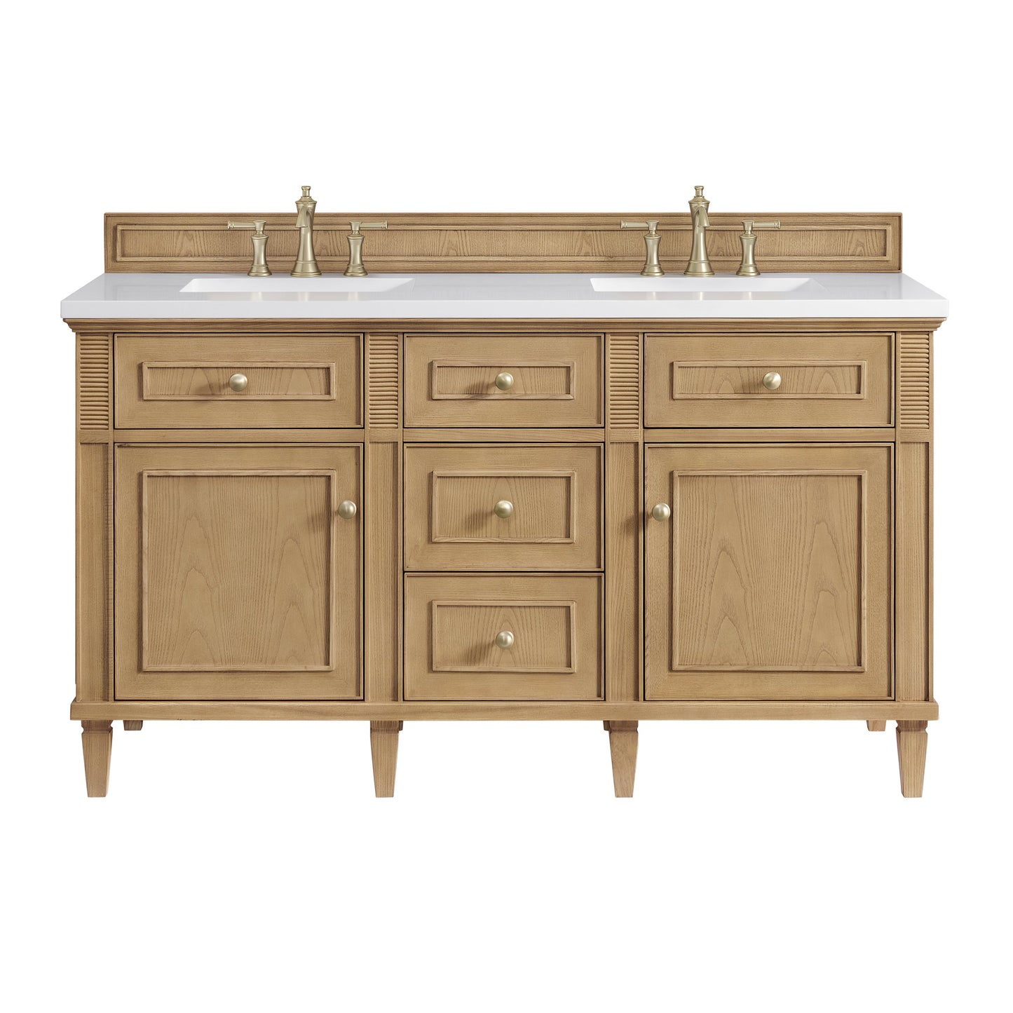 James Martin Vanities Lorelai 60" Light Natural Oak Double Vanity With 3 CM White Zeus Quartz Top