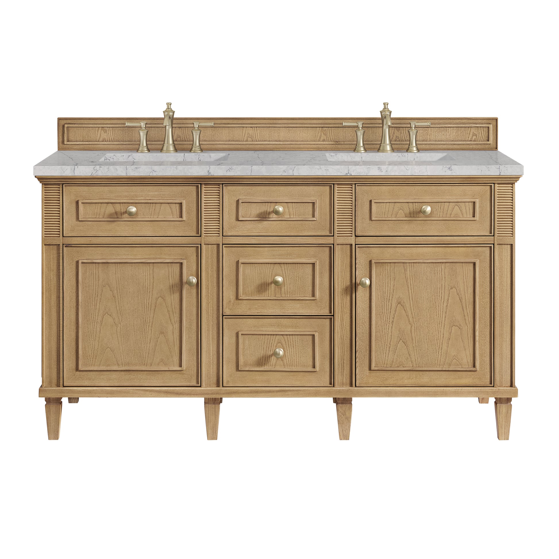 James Martin Vanities Lorelai 60" Light Natural Oak Double Vanity With 3 cm Eternal Jasmine Pearl Silestone Top and FreePower Wireless Charger