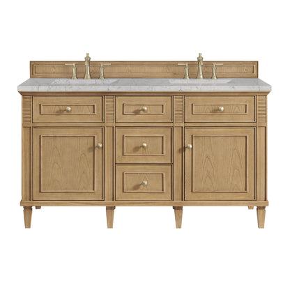 James Martin Vanities Lorelai 60" Light Natural Oak Double Vanity With 3 cm Eternal Jasmine Pearl Silestone Top and FreePower Wireless Charger