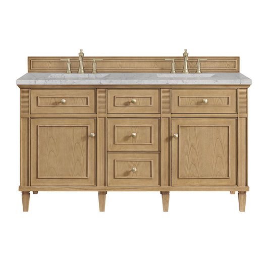 James Martin Vanities Lorelai 60" Light Natural Oak Double Vanity With 3 cm Eternal Jasmine Pearl Silestone Top and FreePower Wireless Charger