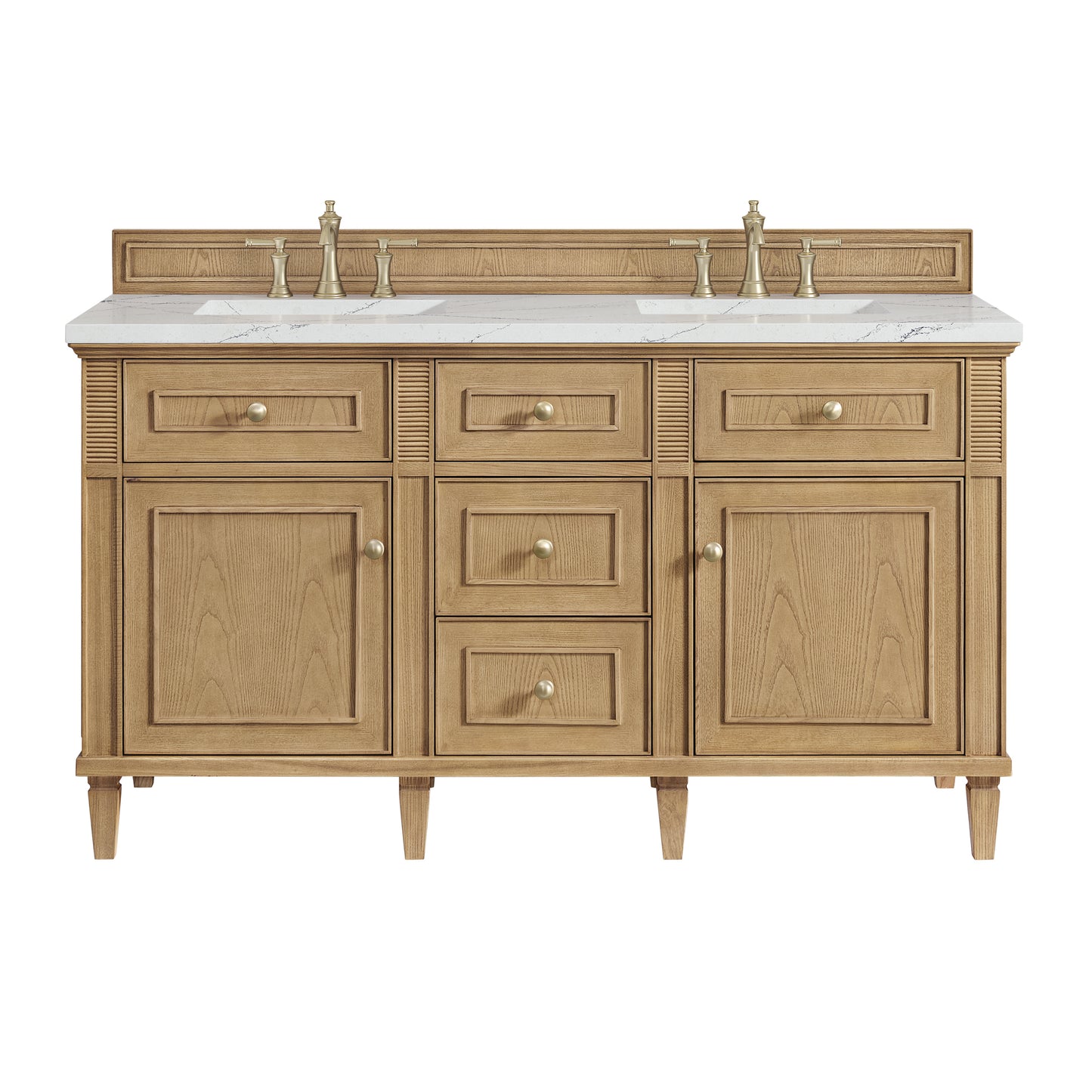James Martin Vanities Lorelai 60" Light Natural Oak Double Vanity With 3 cm Ethereal Noctis Silestone Top and FreePower Wireless Charger