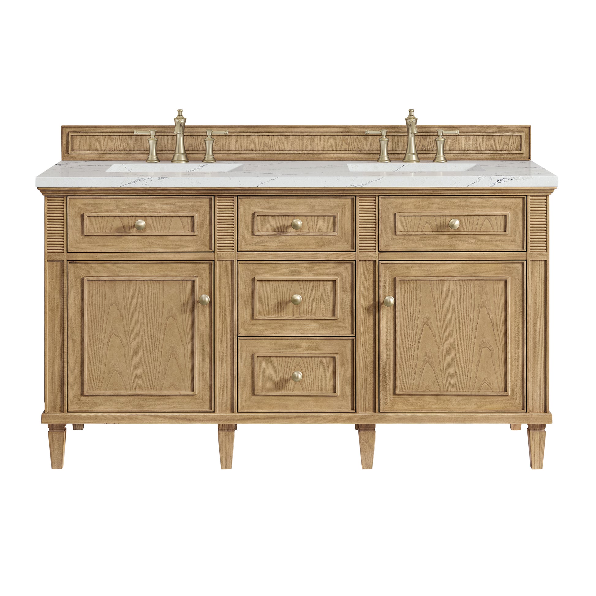 James Martin Vanities Lorelai 60" Light Natural Oak Double Vanity With 3 cm Ethereal Noctis Silestone Top and FreePower Wireless Charger