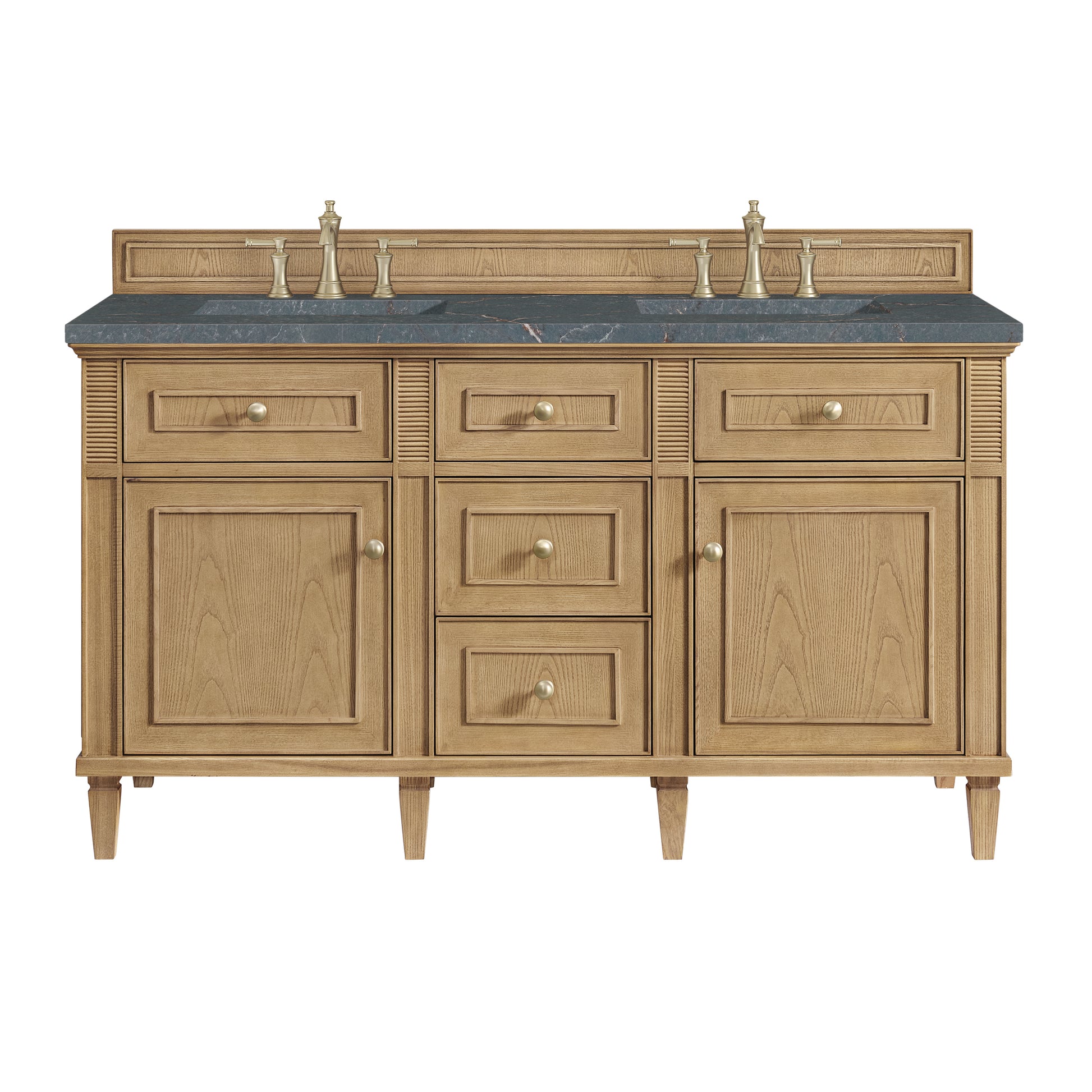 James Martin Vanities Lorelai 60" Light Natural Oak Double Vanity With 3 cm Parisien Bleu Silestone Top and FreePower Wireless Charger