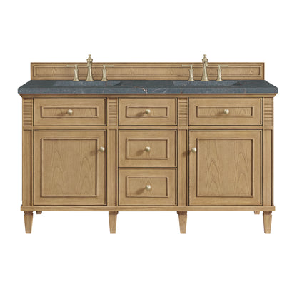 James Martin Vanities Lorelai 60" Light Natural Oak Double Vanity With 3 cm Parisien Bleu Silestone Top and FreePower Wireless Charger