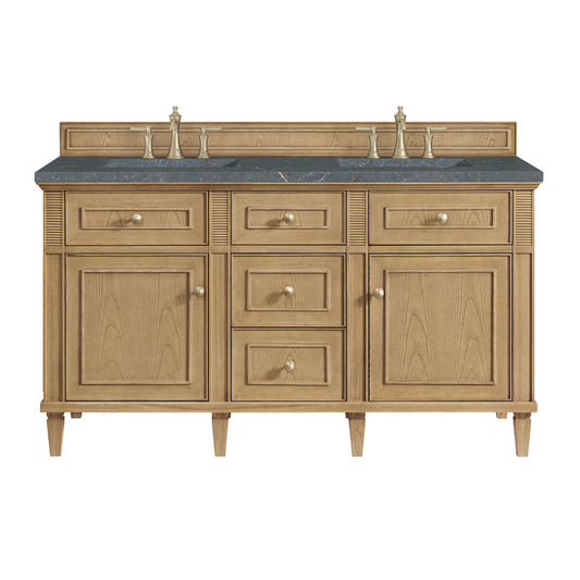 James Martin Vanities Lorelai 60" Light Natural Oak Double Vanity With 3 cm Parisien Bleu Silestone Top and FreePower Wireless Charger