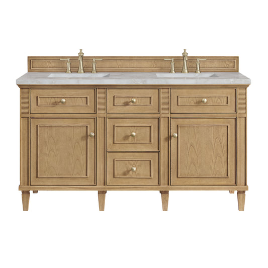 James Martin Vanities Lorelai 60" Light Natural Oak Double Vanity With 3 cm Victorian Silver Silestone Top and FreePower Wireless Charger