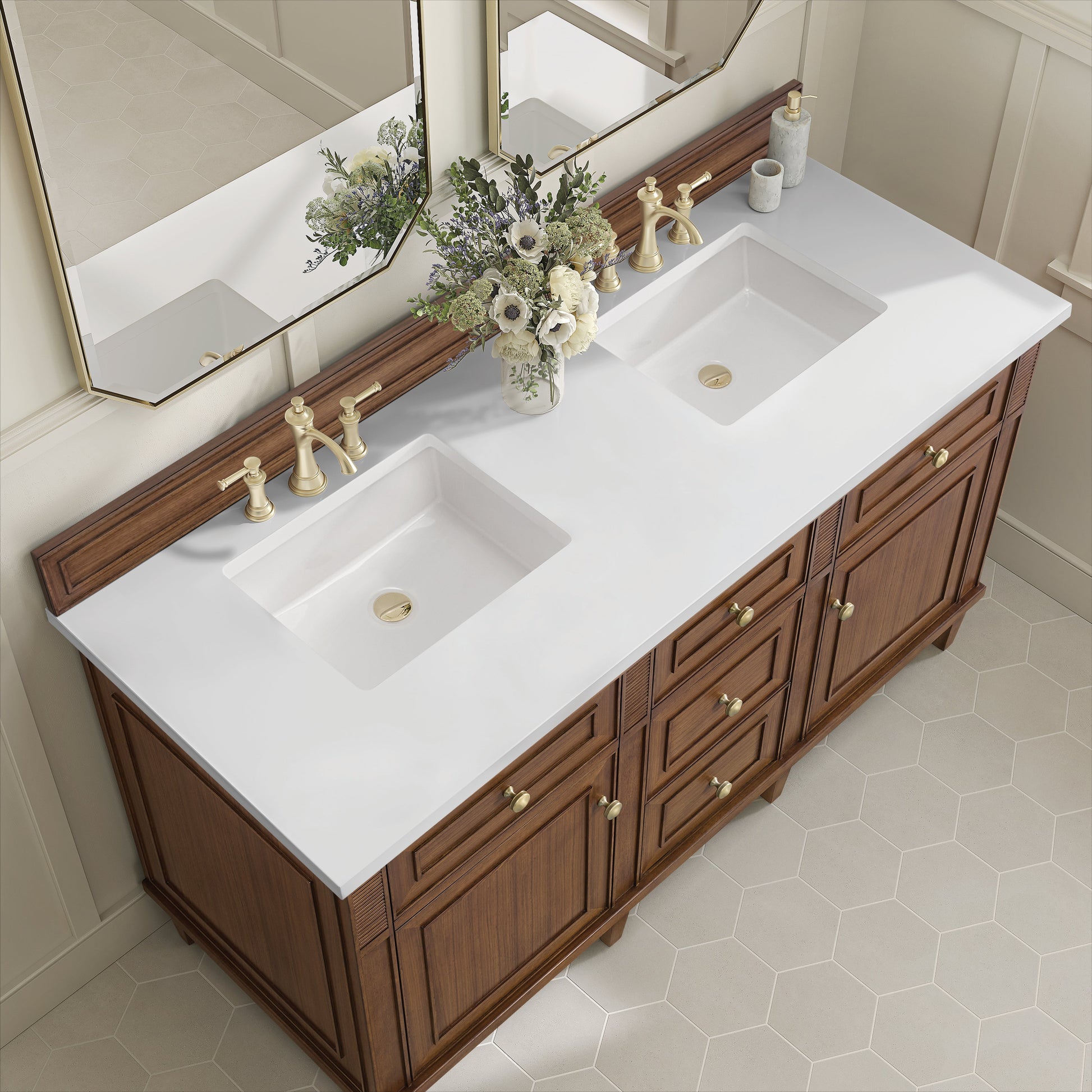 James Martin Vanities Lorelai 60" Mid-Century Walnut Double Vanity