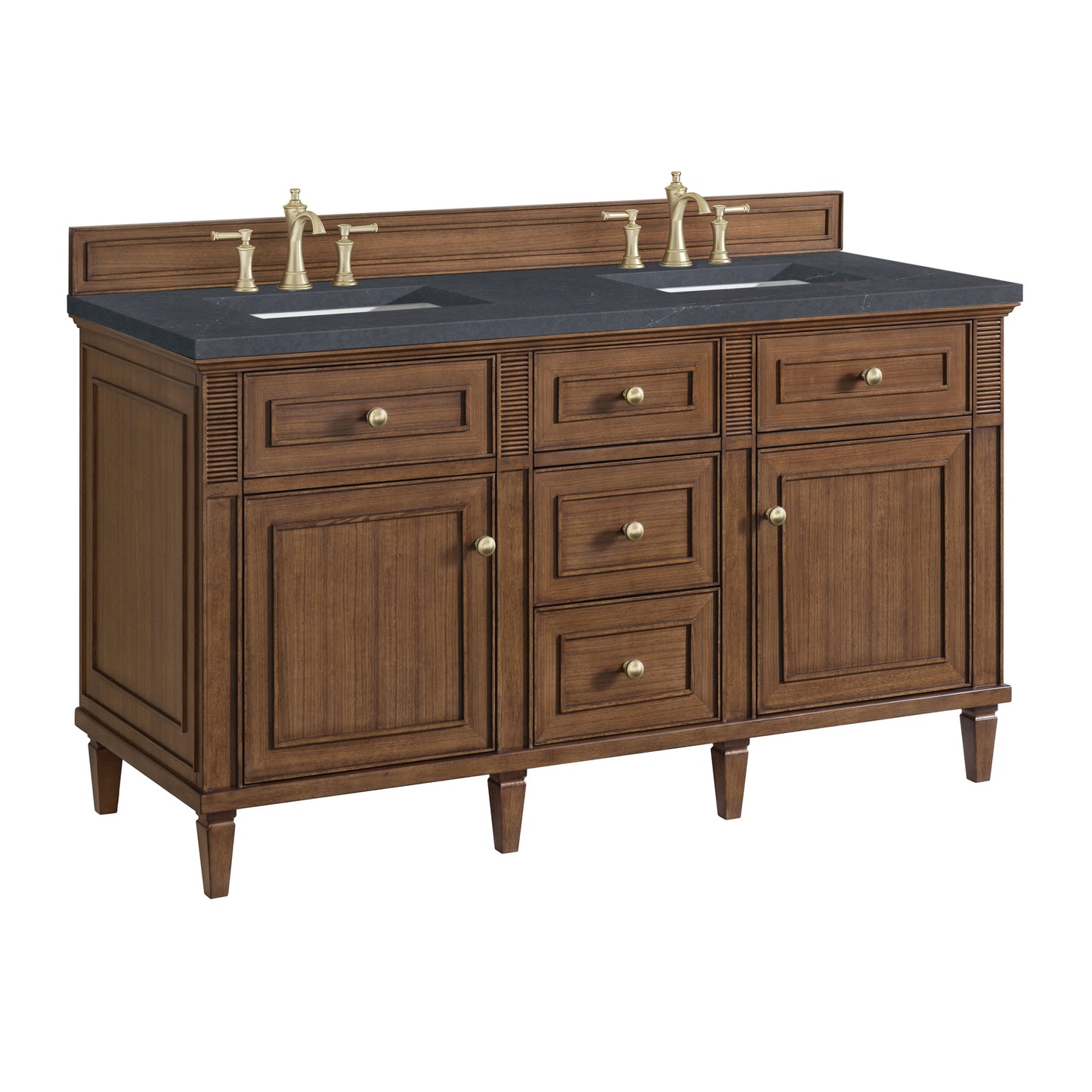 James Martin Vanities Lorelai 60" Mid-Century Walnut Double Vanity With 3 CM Charcoal Soapstone Quartz Top