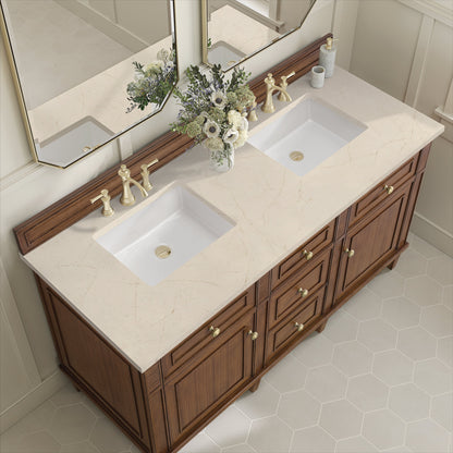 James Martin Vanities Lorelai 60" Mid-Century Walnut Double Vanity With 3 CM Eternal Marfil Quartz Top