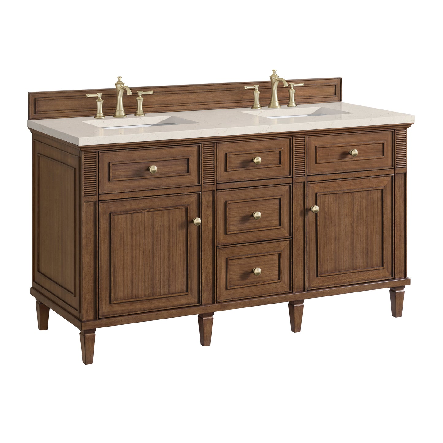 James Martin Vanities Lorelai 60" Mid-Century Walnut Double Vanity With 3 CM Eternal Marfil Quartz Top