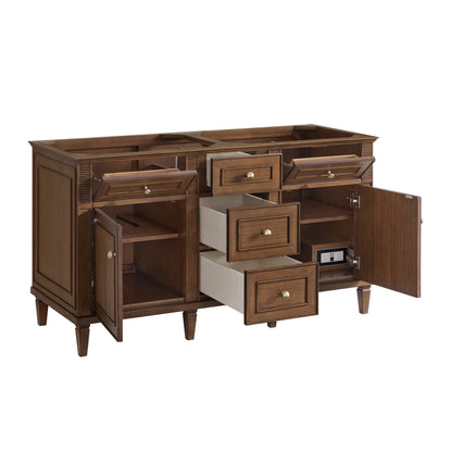 James Martin Vanities Lorelai 60" Mid-Century Walnut Double Vanity With 3 CM White Zeus Quartz Top