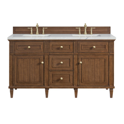 James Martin Vanities Lorelai 60" Mid-Century Walnut Double Vanity With 3 cm Ethereal Noctis Silestone Top and FreePower Wireless Charger