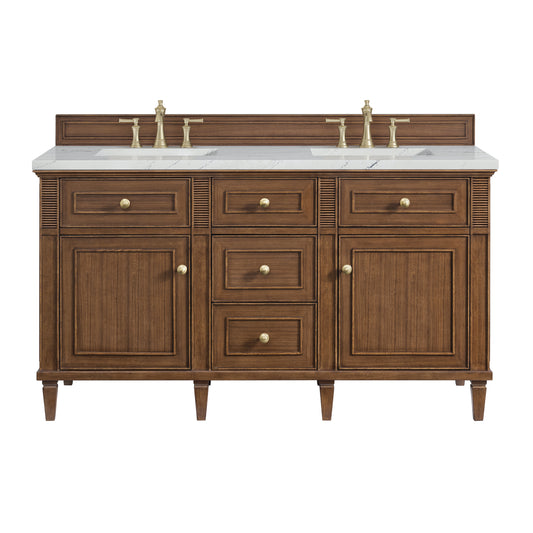 James Martin Vanities Lorelai 60" Mid-Century Walnut Double Vanity With 3 cm Ethereal Noctis Silestone Top and FreePower Wireless Charger