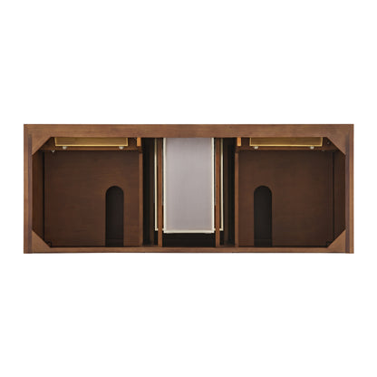 James Martin Vanities Lorelai 60" Mid-Century Walnut Double Vanity With 3 cm Parisien Bleu Silestone Top and FreePower Wireless Charger