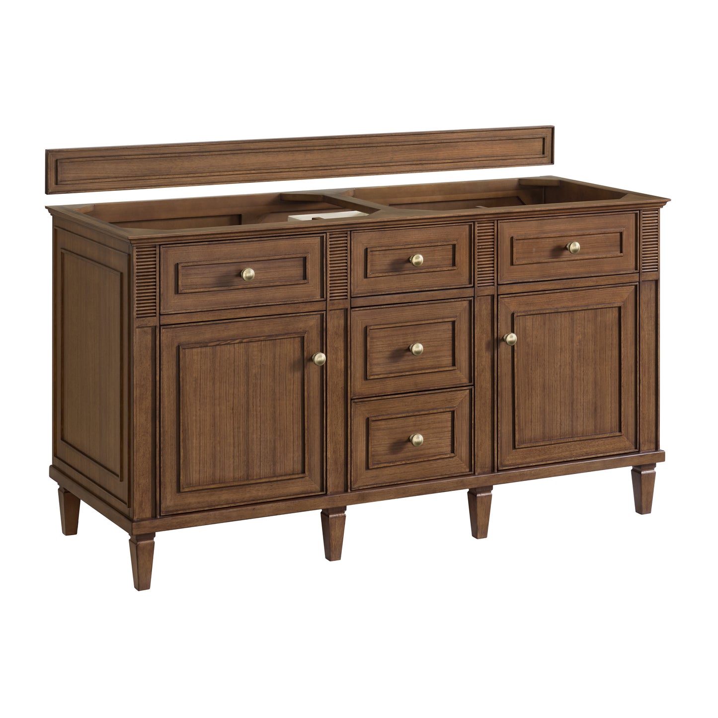 James Martin Vanities Lorelai 60" Mid-Century Walnut Double Vanity With 3 cm Victorian Silver Silestone Top and FreePower Wireless Charger