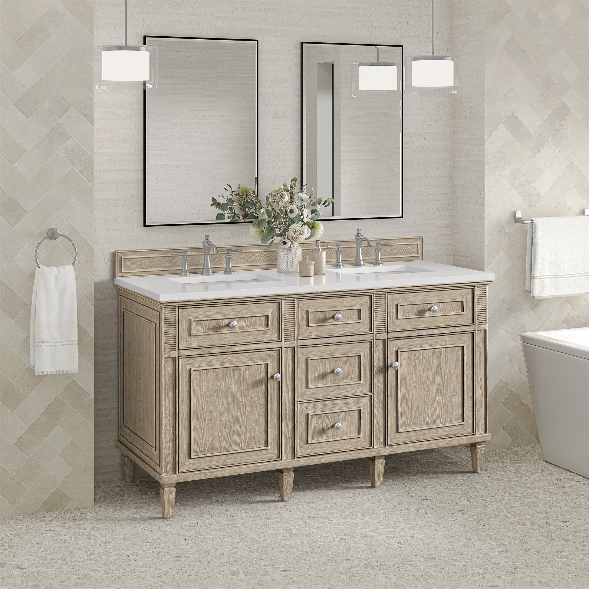 James Martin Vanities Lorelai 60" Whitewashed Oak Double Vanity