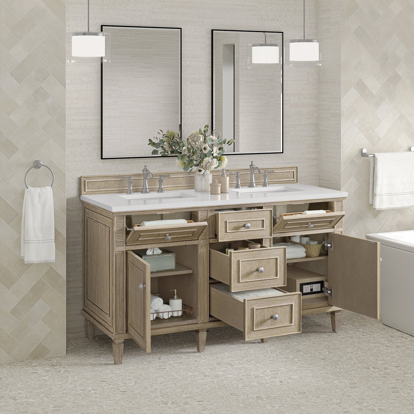 James Martin Vanities Lorelai 60" Whitewashed Oak Double Vanity