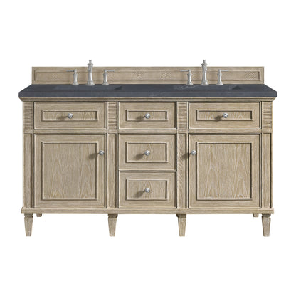 James Martin Vanities Lorelai 60" Whitewashed Oak Double Vanity With 3 CM Charcoal Soapstone Quartz Top