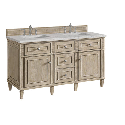 James Martin Vanities Lorelai 60" Whitewashed Oak Double Vanity With 3 CM Eternal Jasmine Pearl Quartz Top