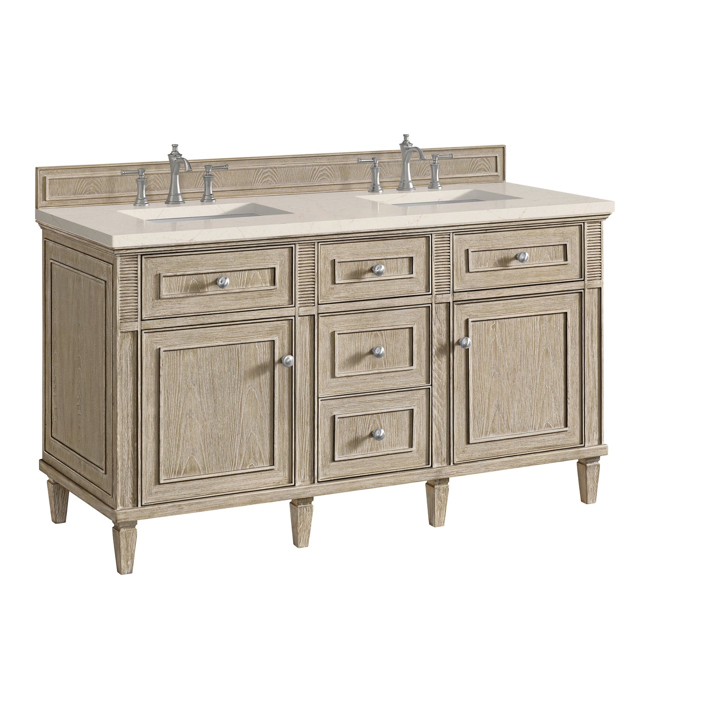 James Martin Vanities Lorelai 60" Whitewashed Oak Double Vanity With 3 CM Eternal Marfil Quartz Top