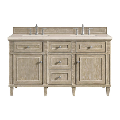 James Martin Vanities Lorelai 60" Whitewashed Oak Double Vanity With 3 CM Eternal Marfil Quartz Top