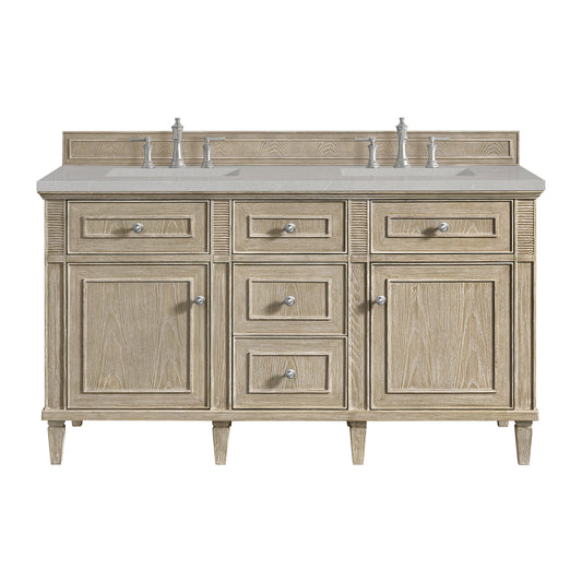 James Martin Vanities Lorelai 60" Whitewashed Oak Double Vanity With 3 CM Eternal Serena Quartz Top