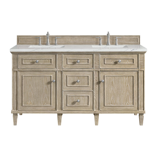 James Martin Vanities Lorelai 60" Whitewashed Oak Double Vanity With 3 CM Ethereal Noctis Quartz Top