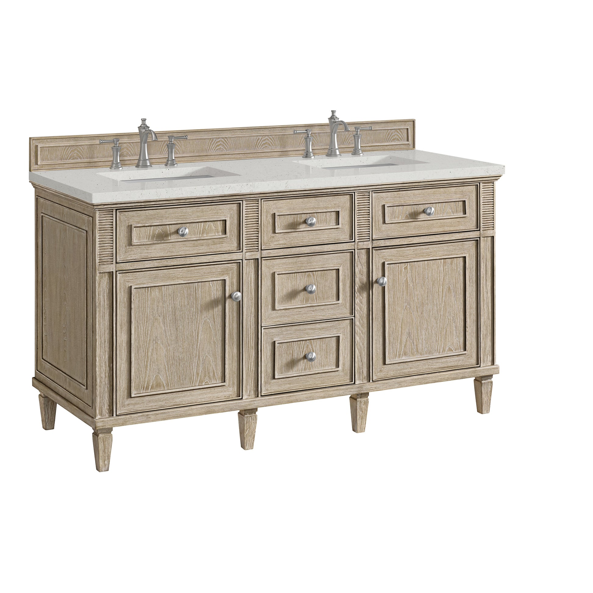 James Martin Vanities Lorelai 60" Whitewashed Oak Double Vanity With 3 CM Lime Delight Quartz Top