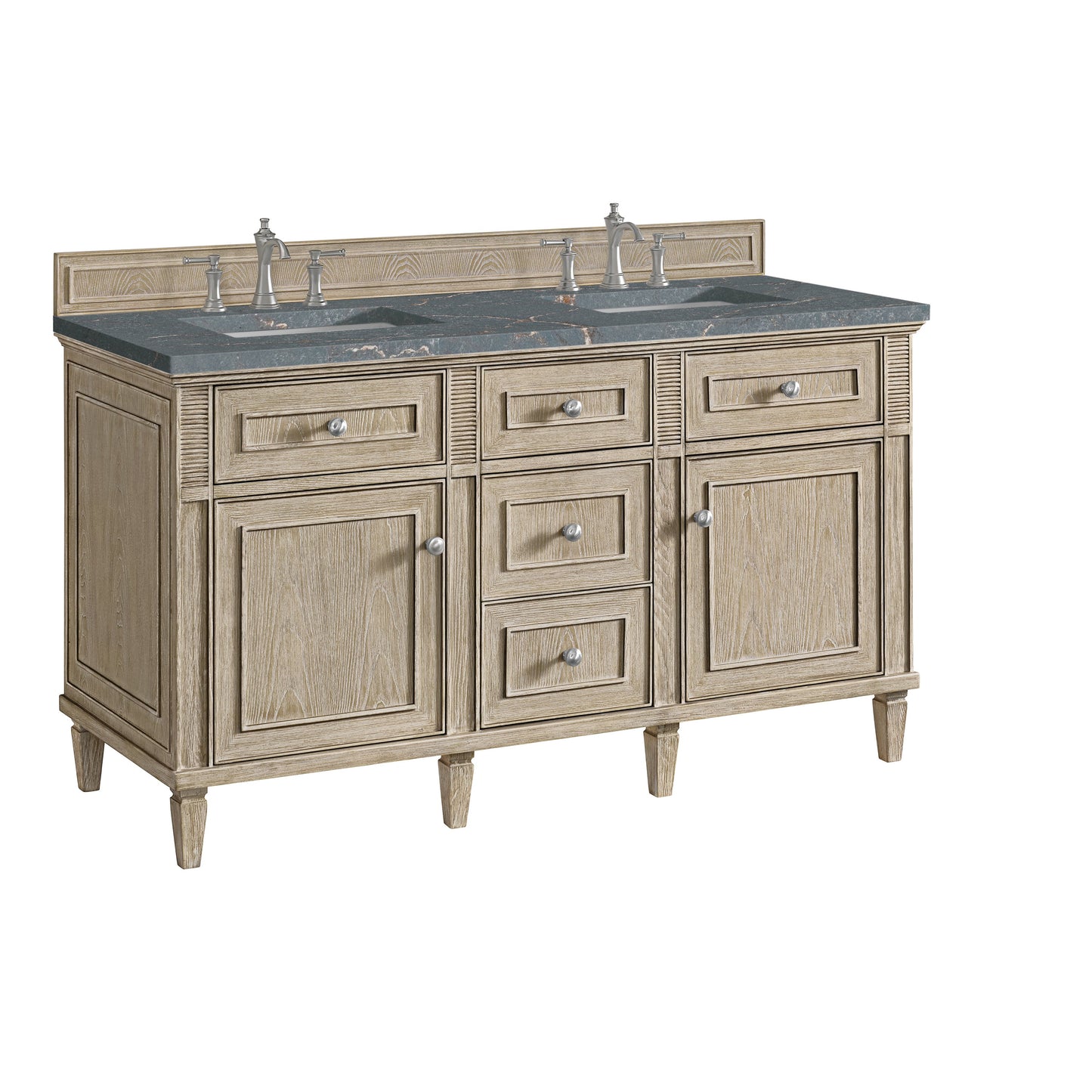 James Martin Vanities Lorelai 60" Whitewashed Oak Double Vanity With 3 CM Parisien Bleu Quartz Top