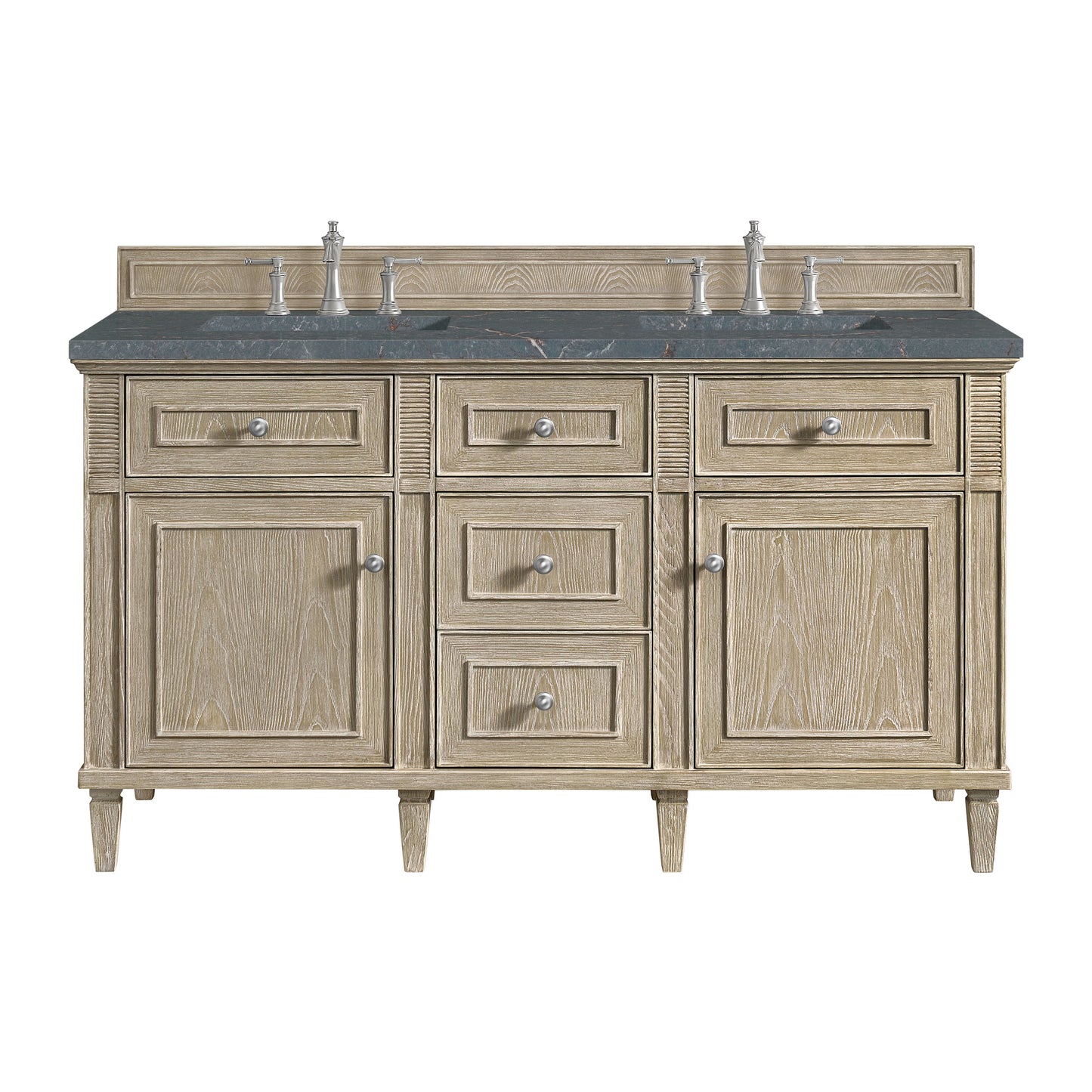 James Martin Vanities Lorelai 60" Whitewashed Oak Double Vanity With 3 CM Parisien Bleu Quartz Top