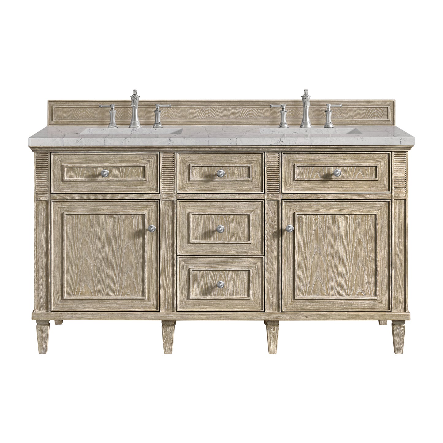 James Martin Vanities Lorelai 60" Whitewashed Oak Double Vanity With 3 cm Eternal Jasmine Pearl Silestone Top and FreePower Wireless Charger