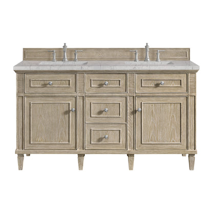 James Martin Vanities Lorelai 60" Whitewashed Oak Double Vanity With 3 cm Eternal Jasmine Pearl Silestone Top and FreePower Wireless Charger