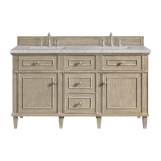 James Martin Vanities Lorelai 60" Whitewashed Oak Double Vanity With 3 cm Eternal Jasmine Pearl Silestone Top and FreePower Wireless Charger