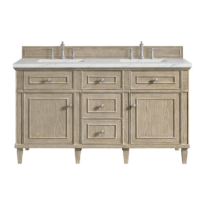 James Martin Vanities Lorelai 60" Whitewashed Oak Double Vanity With 3 cm Ethereal Noctis Silestone Top and FreePower Wireless Charger