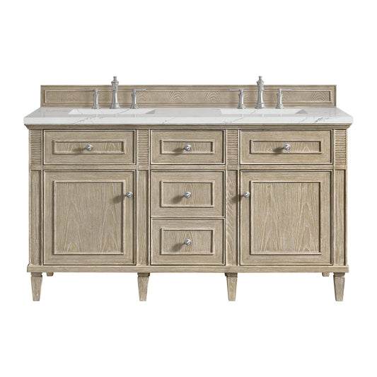 James Martin Vanities Lorelai 60" Whitewashed Oak Double Vanity With 3 cm Ethereal Noctis Silestone Top and FreePower Wireless Charger