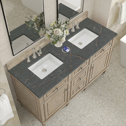 James Martin Vanities Lorelai 60" Whitewashed Oak Double Vanity With 3 cm Parisien Bleu Silestone Top and FreePower Wireless Charger