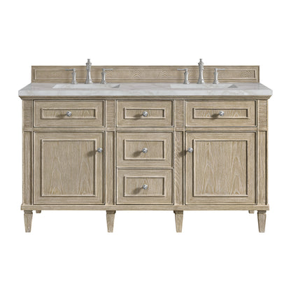 James Martin Vanities Lorelai 60" Whitewashed Oak Double Vanity With 3 cm Victorian Silver Silestone Top and FreePower Wireless Charger