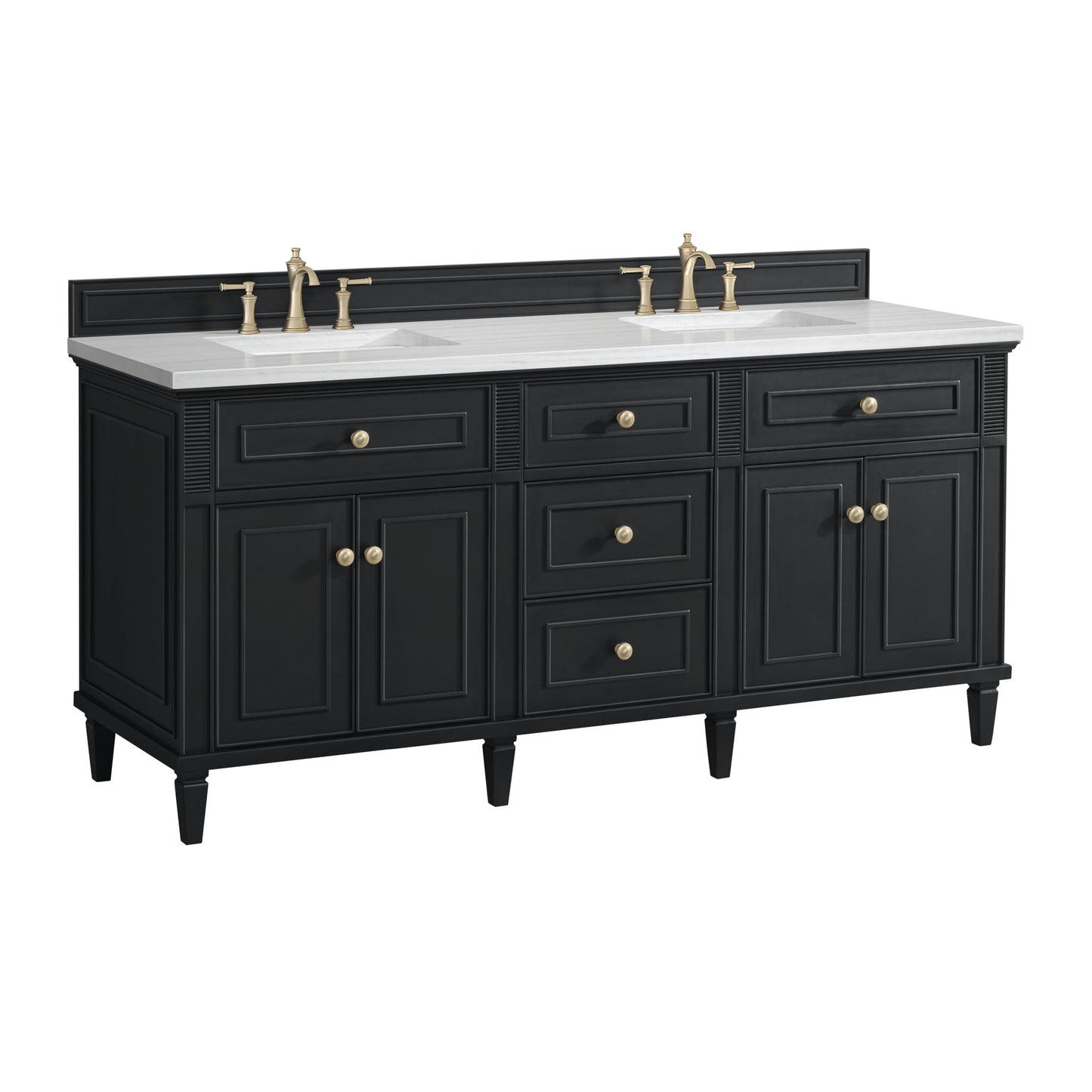 James Martin Vanities Lorelai 72" Black Onyx Double Vanity With 3 CM Arctic Fall Solid Surface Top