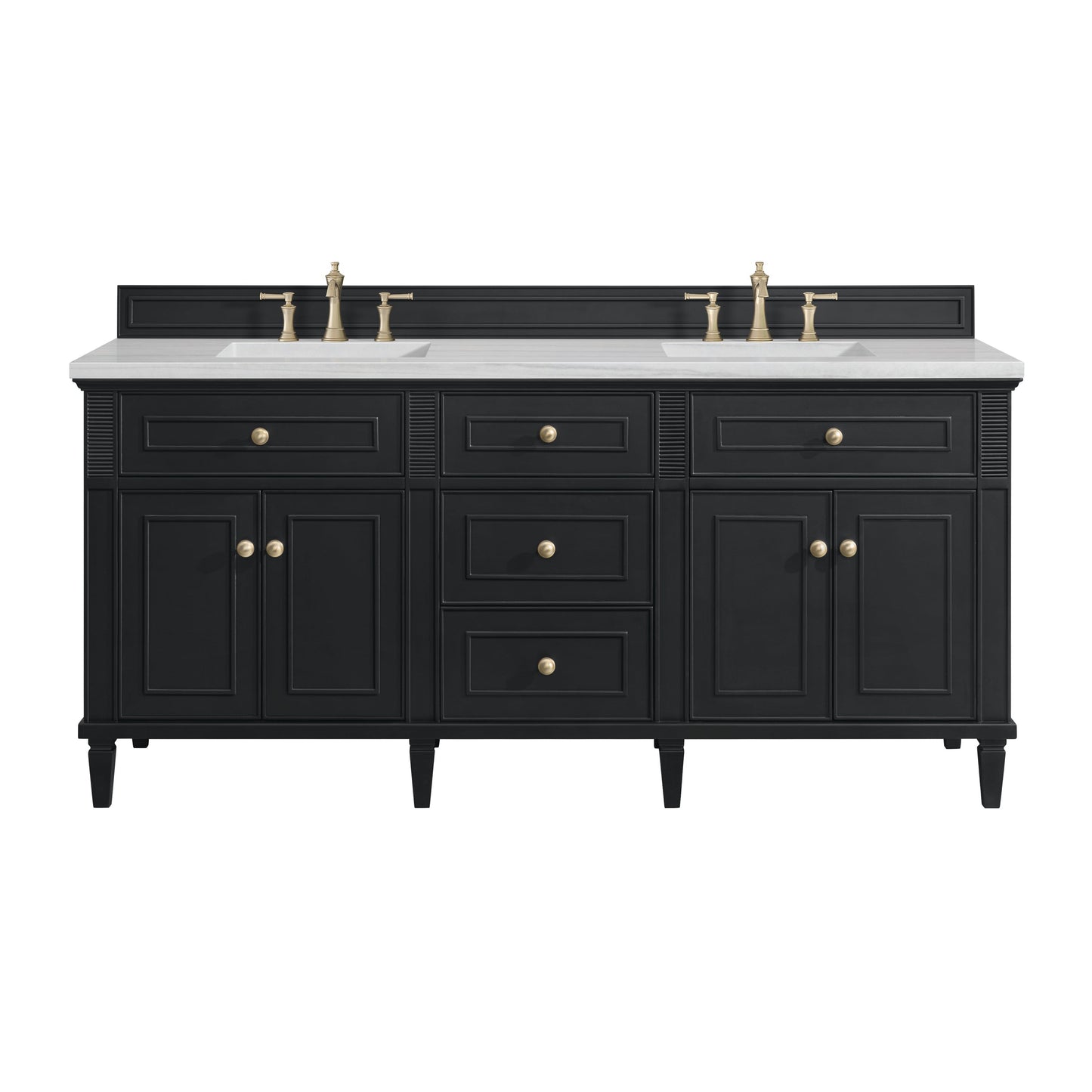 James Martin Vanities Lorelai 72" Black Onyx Double Vanity With 3 CM Arctic Fall Solid Surface Top