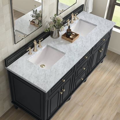 James Martin Vanities Lorelai 72" Black Onyx Double Vanity With 3 CM Carrara White Marble Top