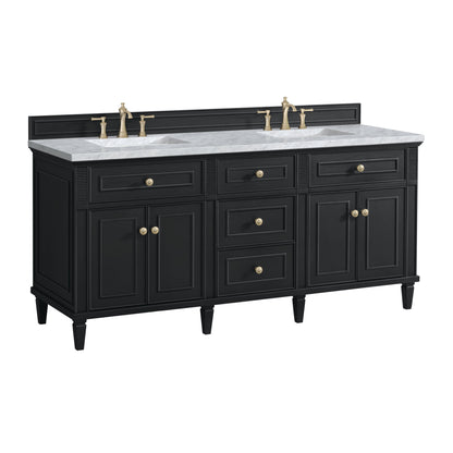 James Martin Vanities Lorelai 72" Black Onyx Double Vanity With 3 CM Carrara White Marble Top