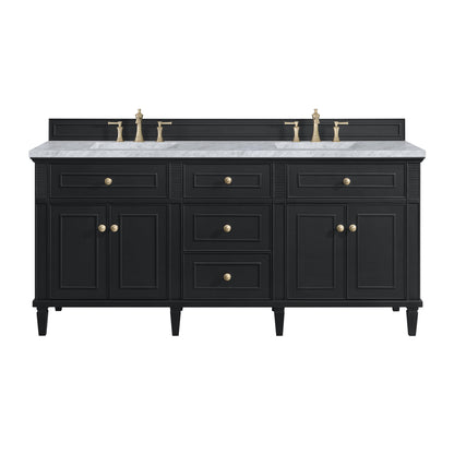 James Martin Vanities Lorelai 72" Black Onyx Double Vanity With 3 CM Carrara White Marble Top