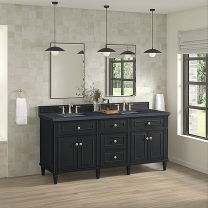 James Martin Vanities Lorelai 72" Black Onyx Double Vanity With 3 CM Charcoal Soapstone Quartz Top