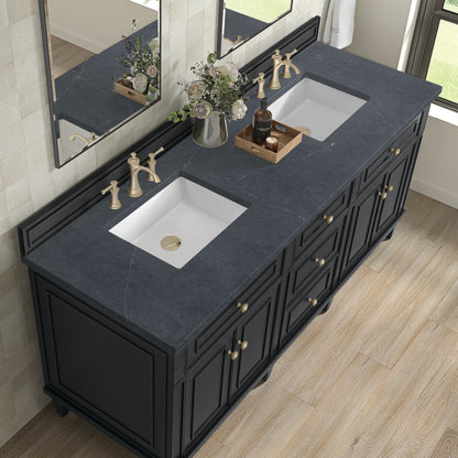 James Martin Vanities Lorelai 72" Black Onyx Double Vanity With 3 CM Charcoal Soapstone Quartz Top