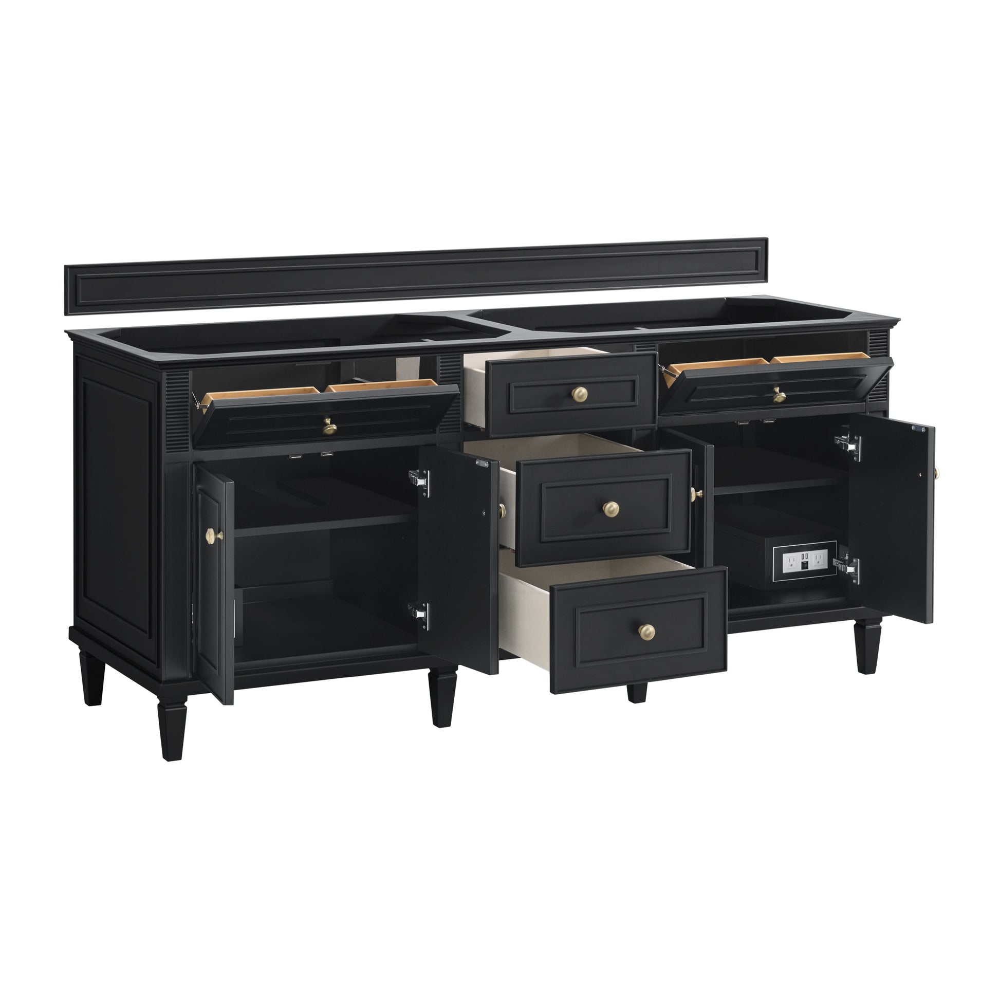 James Martin Vanities Lorelai 72" Black Onyx Double Vanity With 3 CM Charcoal Soapstone Quartz Top