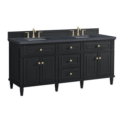 James Martin Vanities Lorelai 72" Black Onyx Double Vanity With 3 CM Charcoal Soapstone Quartz Top