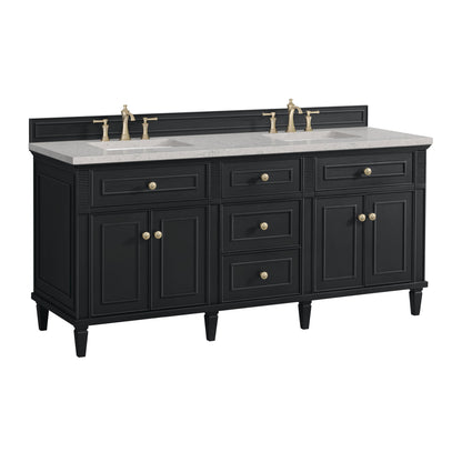 James Martin Vanities Lorelai 72" Black Onyx Double Vanity With 3 CM Eternal Jasmine Pearl Quartz Top